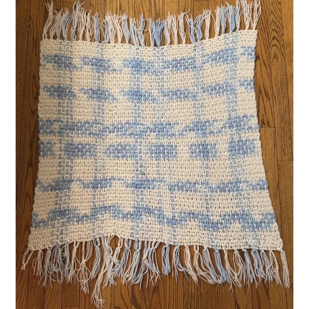 Handmade Baby Blanket Blue‎ And White Girl Boy Gift 33